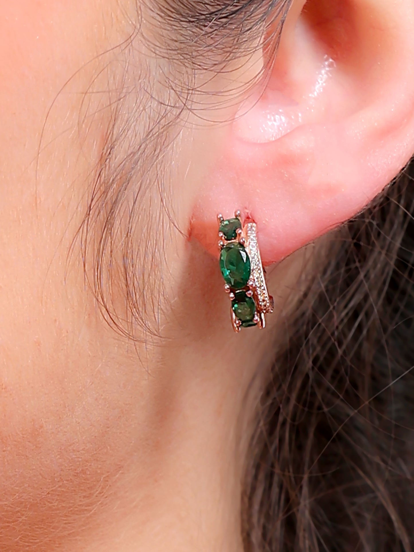 Emerald Trio Crystal Bar Stud Earrings