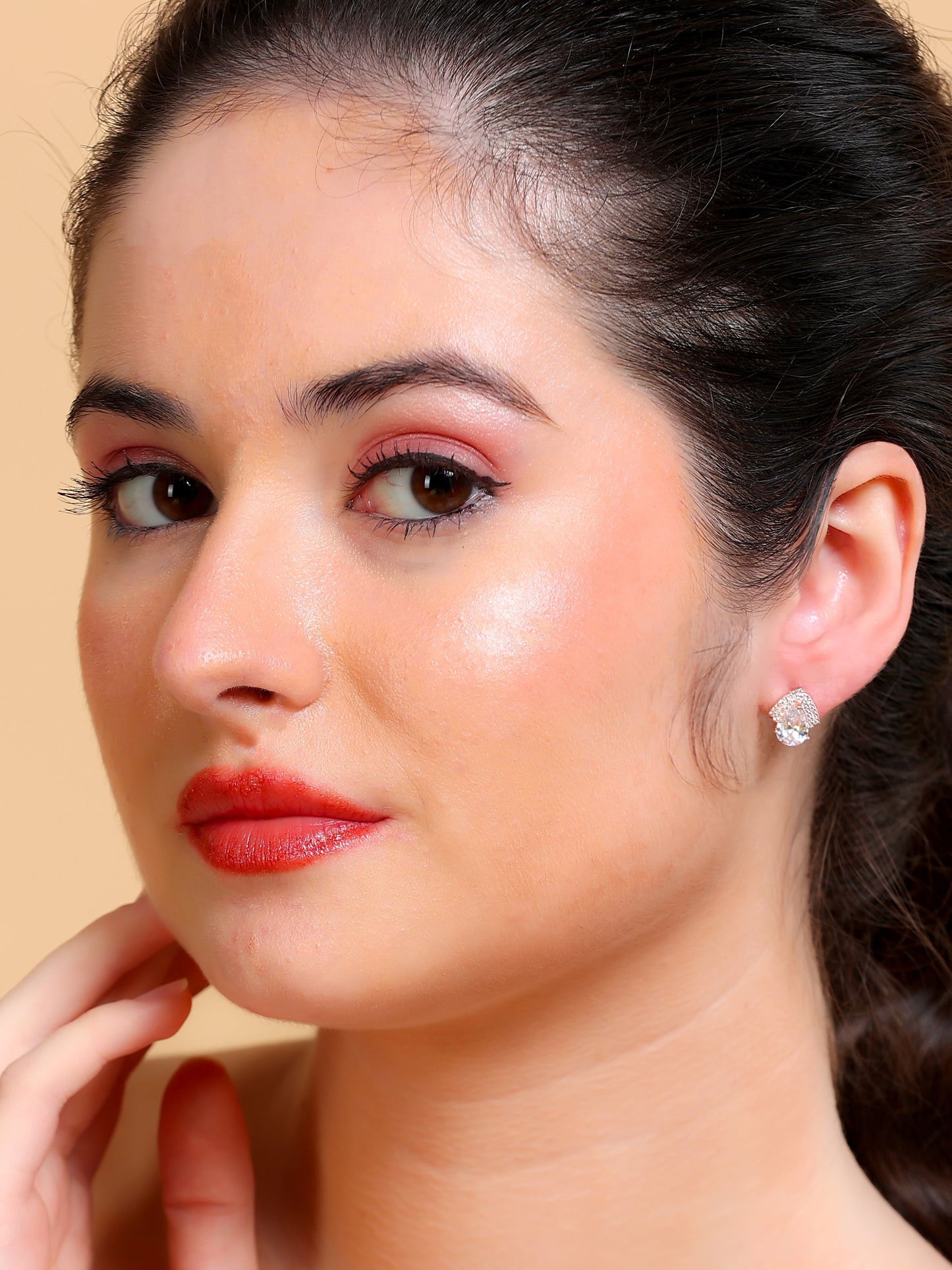 Pear Crystal Halo Stud Earrings