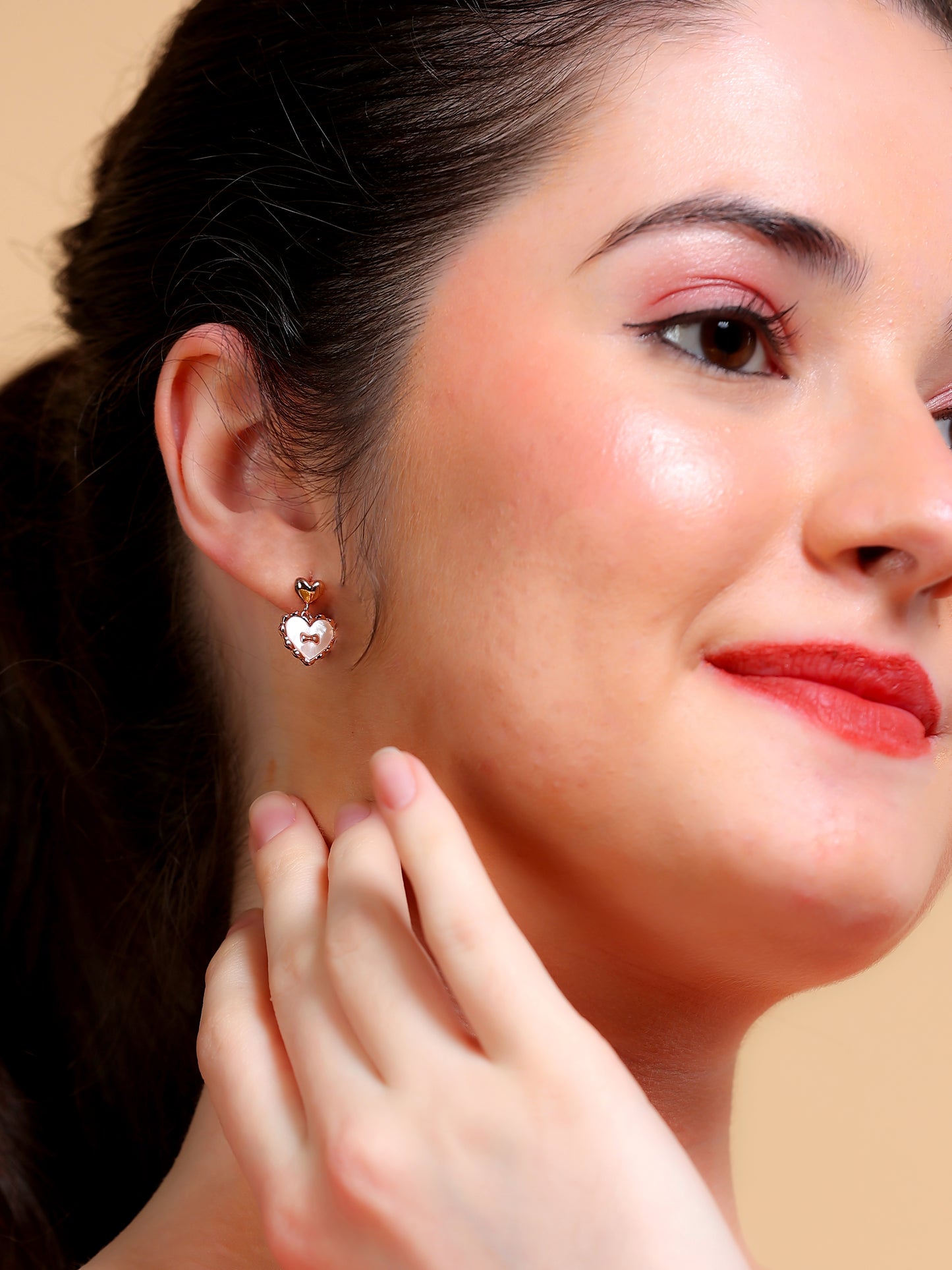 Rose Gold Heart Drop Earrings