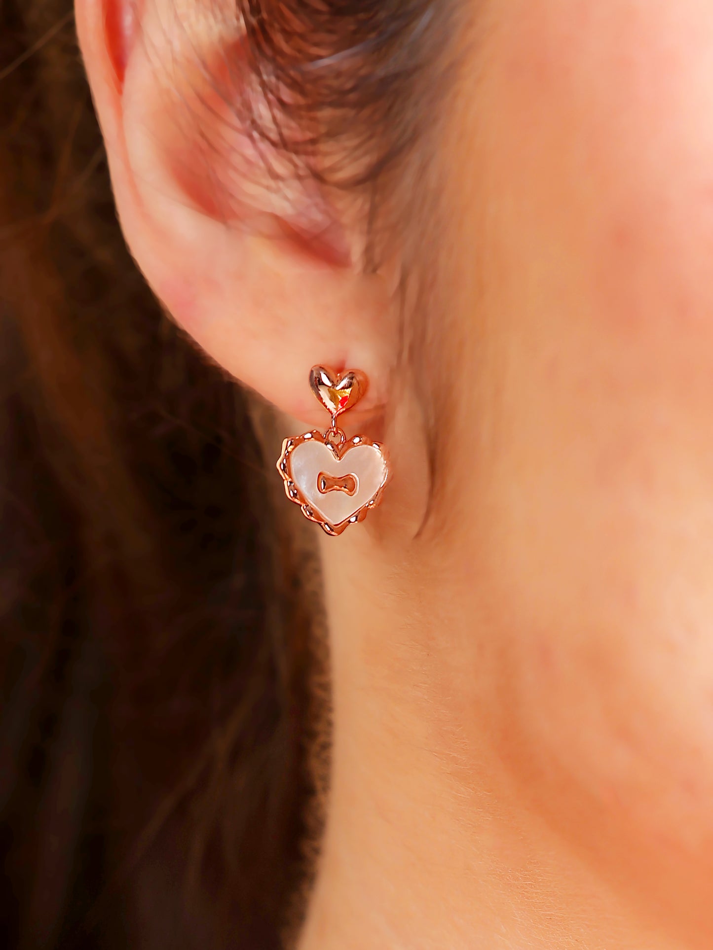 Rose Gold Heart Drop Earrings