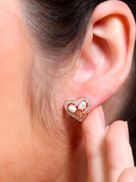 Pearl Butterfly Heart Stud Earrings