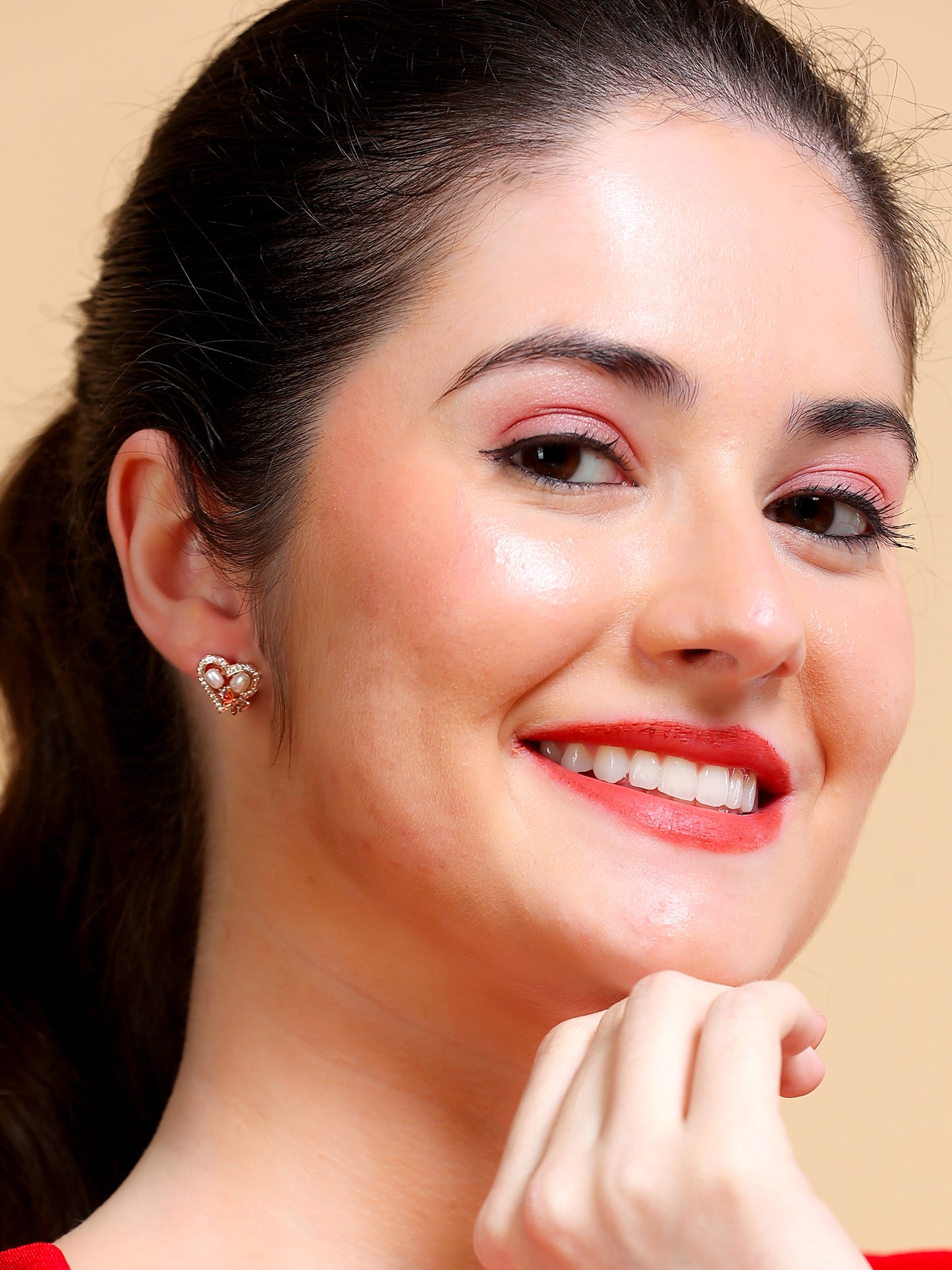 Pearl Butterfly Heart Stud Earrings