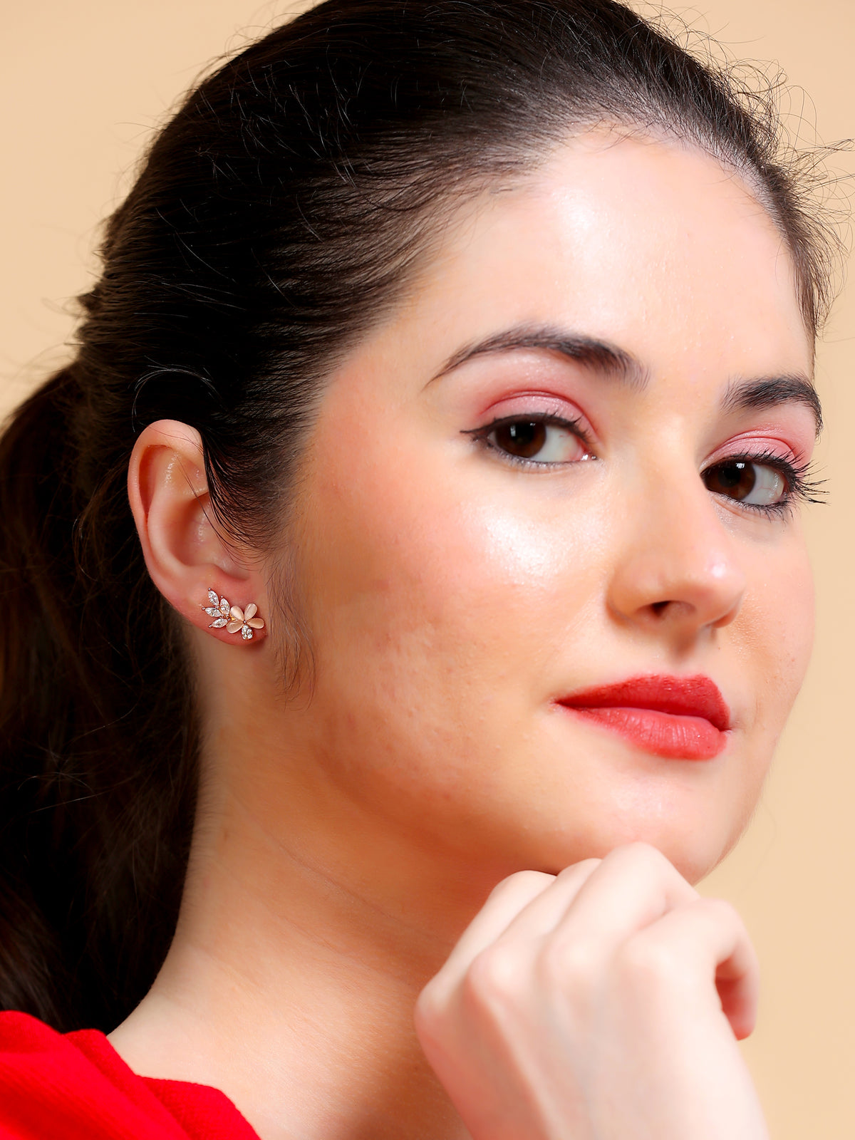 Cat's Eye Flower Stud Earrings