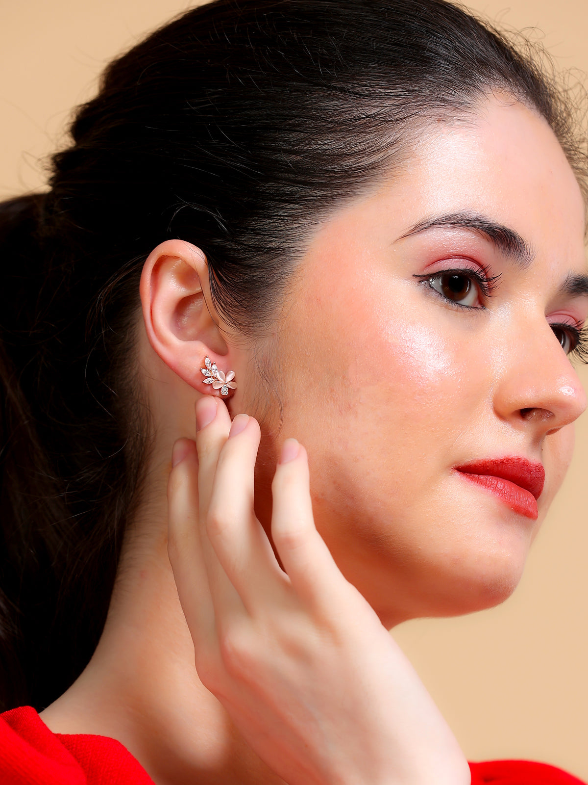 Cat's Eye Flower Stud Earrings