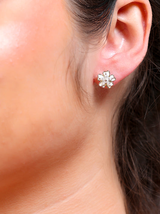 White Enamel Flower Stud Earrings