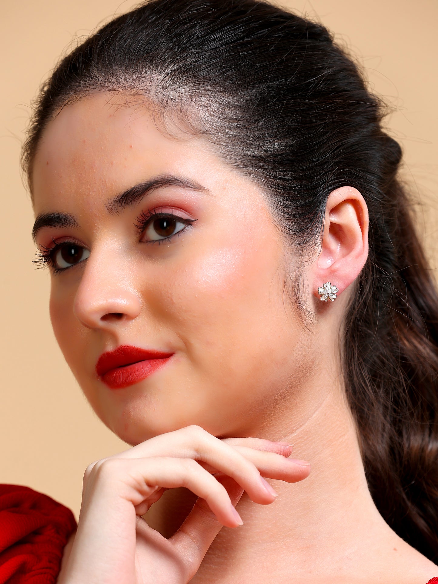 White Enamel Flower Stud Earrings