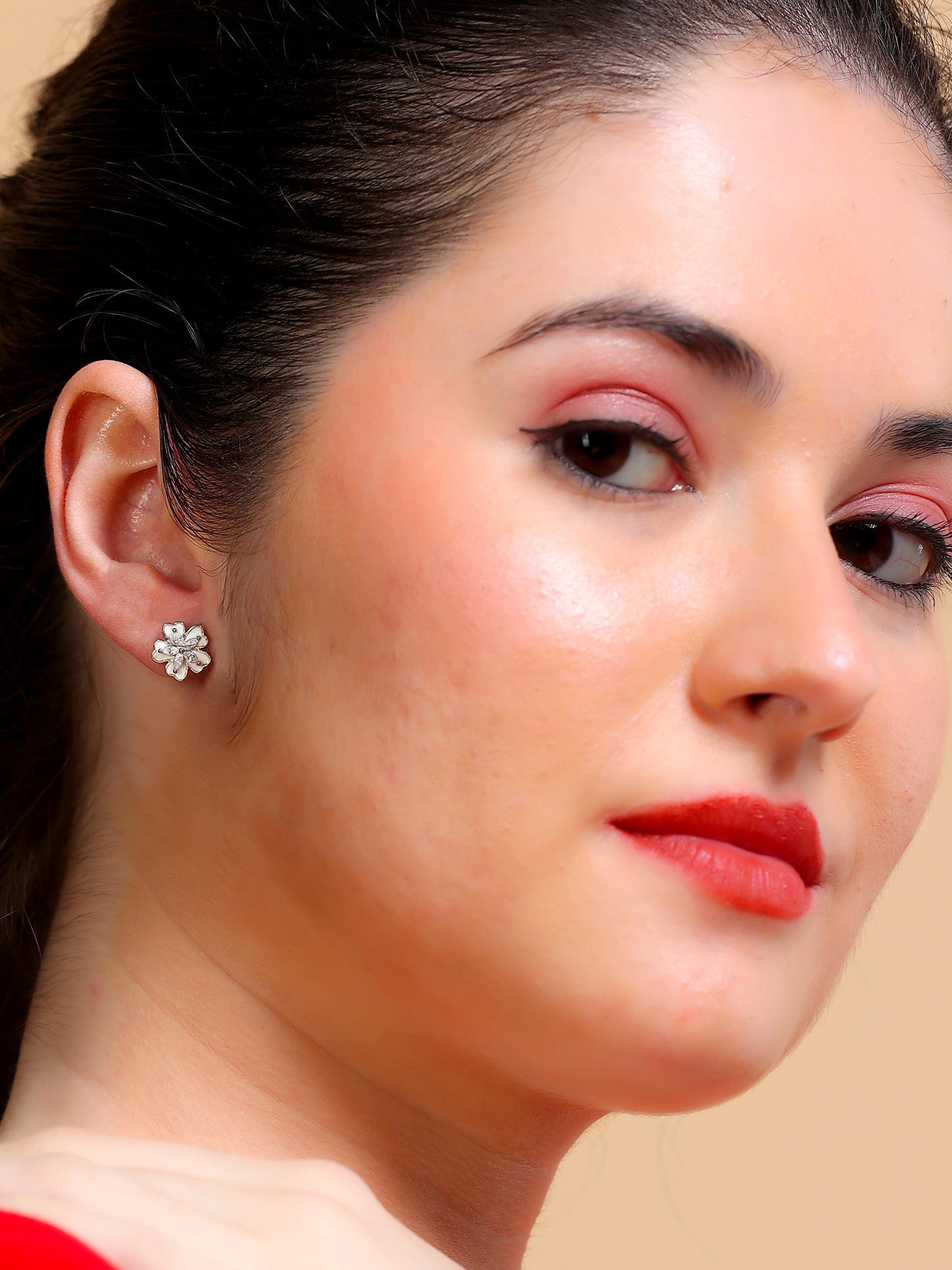 White Enamel Flower Stud Earrings