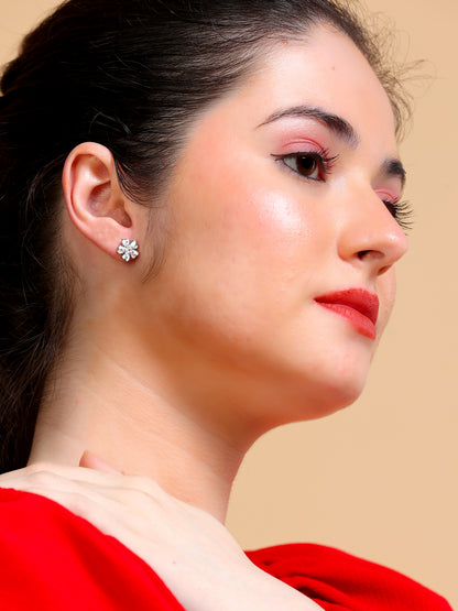 White Enamel Flower Stud Earrings