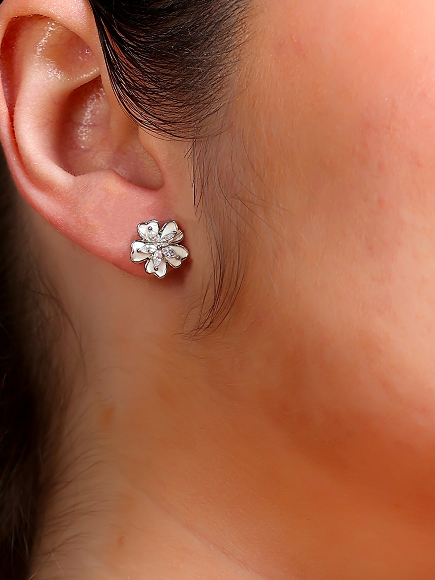 White Enamel Flower Stud Earrings