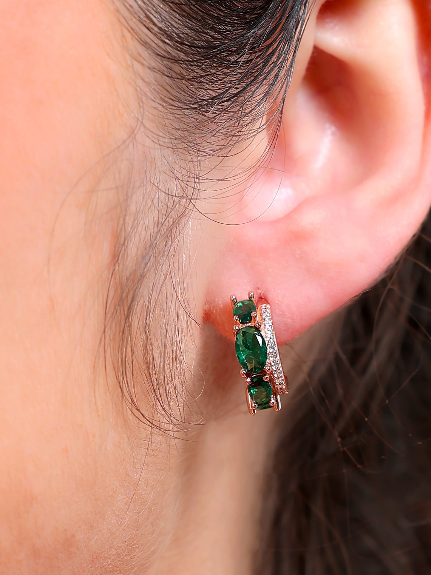 Emerald Trio Crystal Bar Stud Earrings