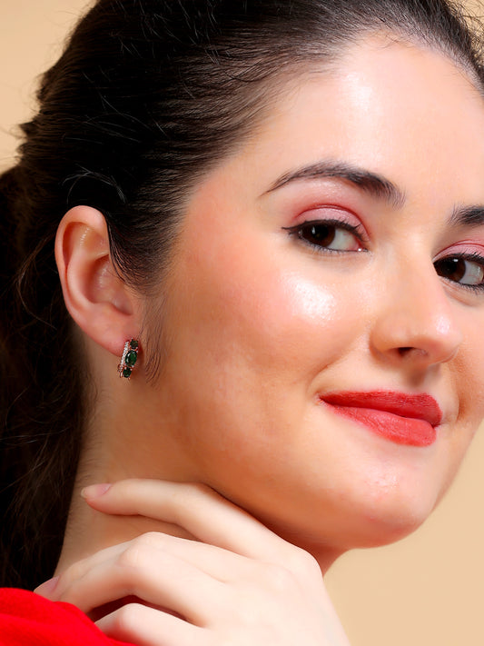Emerald Trio Crystal Bar Stud Earrings