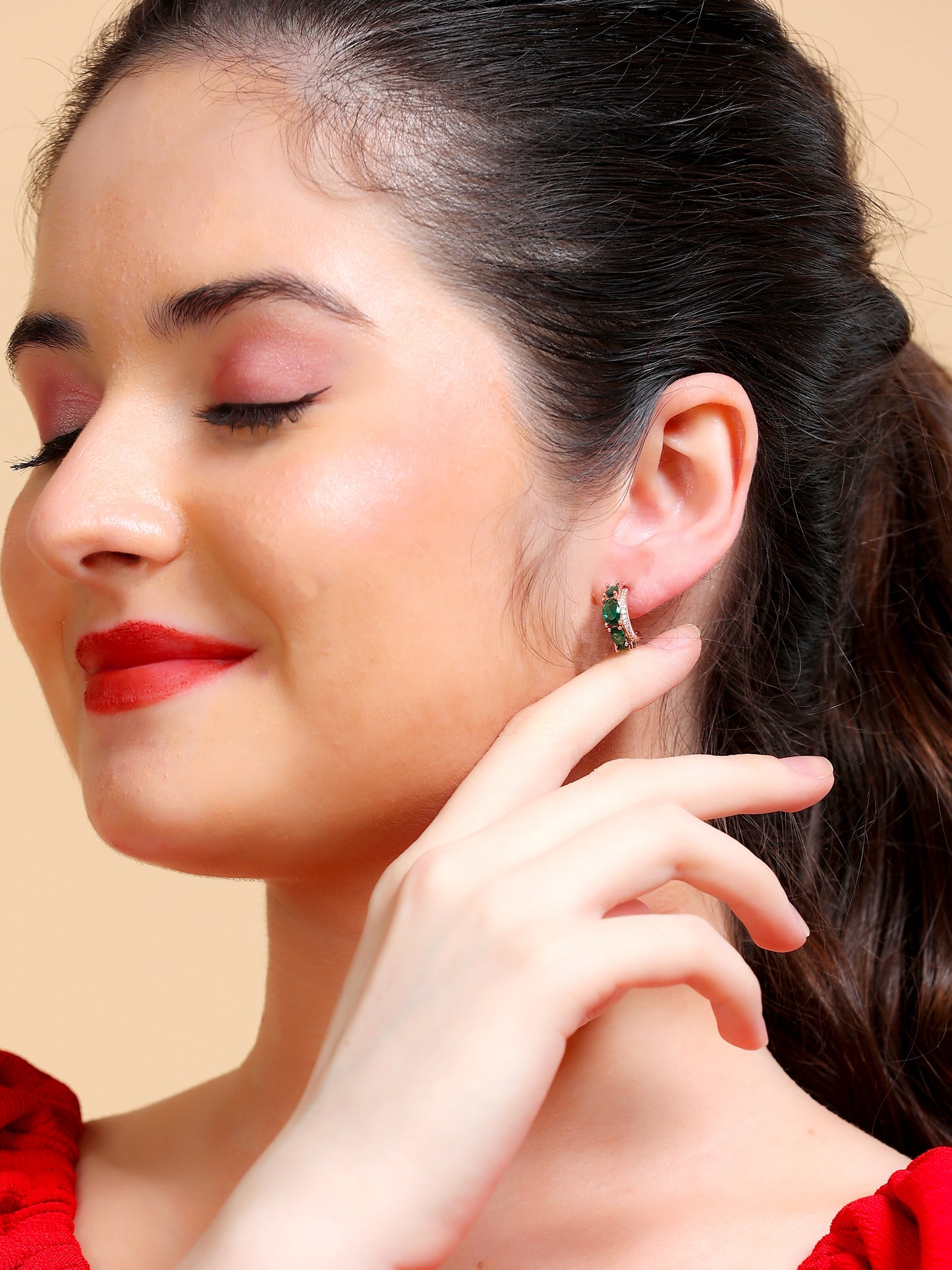 Emerald Trio Crystal Bar Stud Earrings