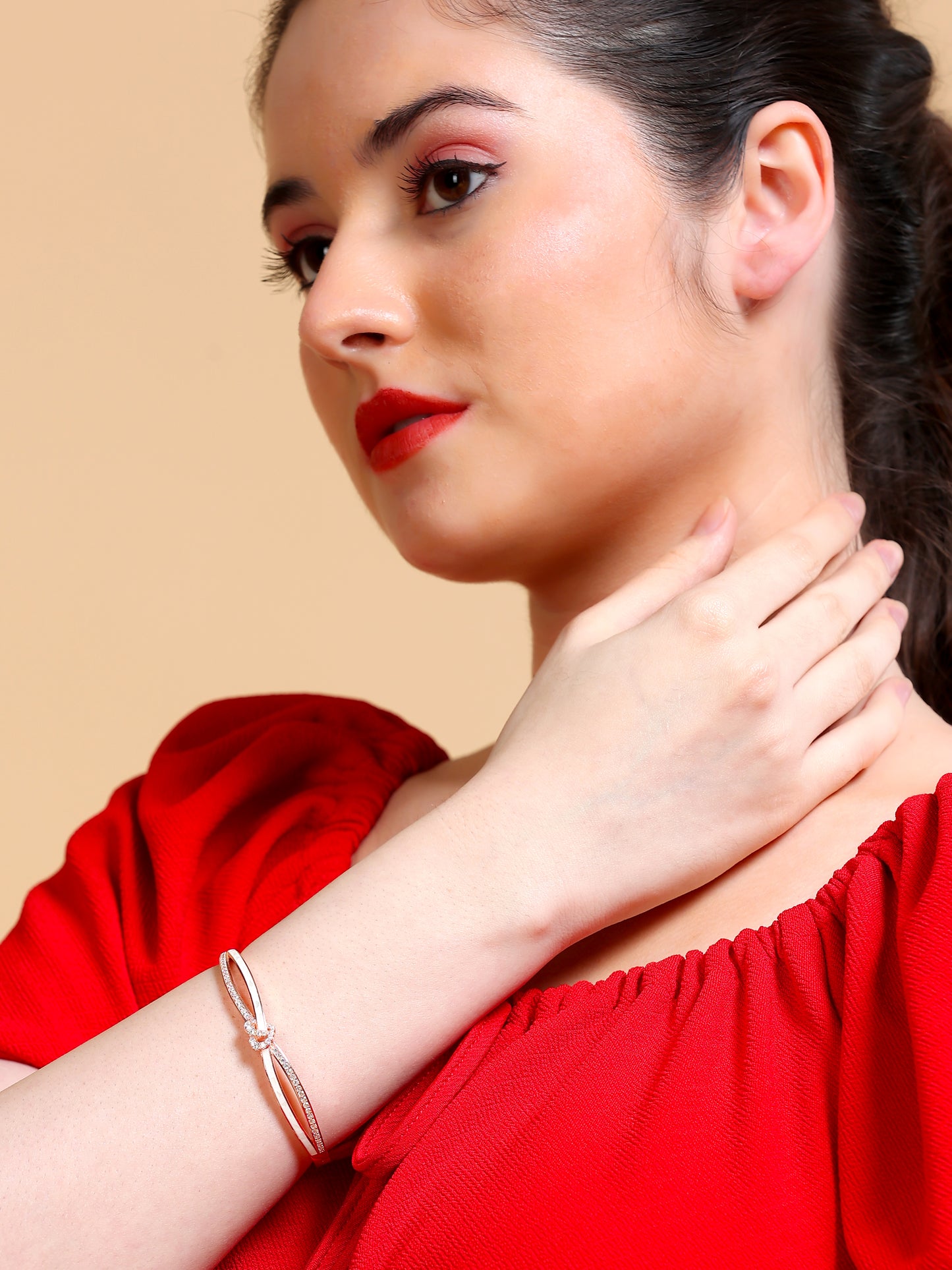 Rose Gold Mother of Pearl Knot Bangle Bracelet