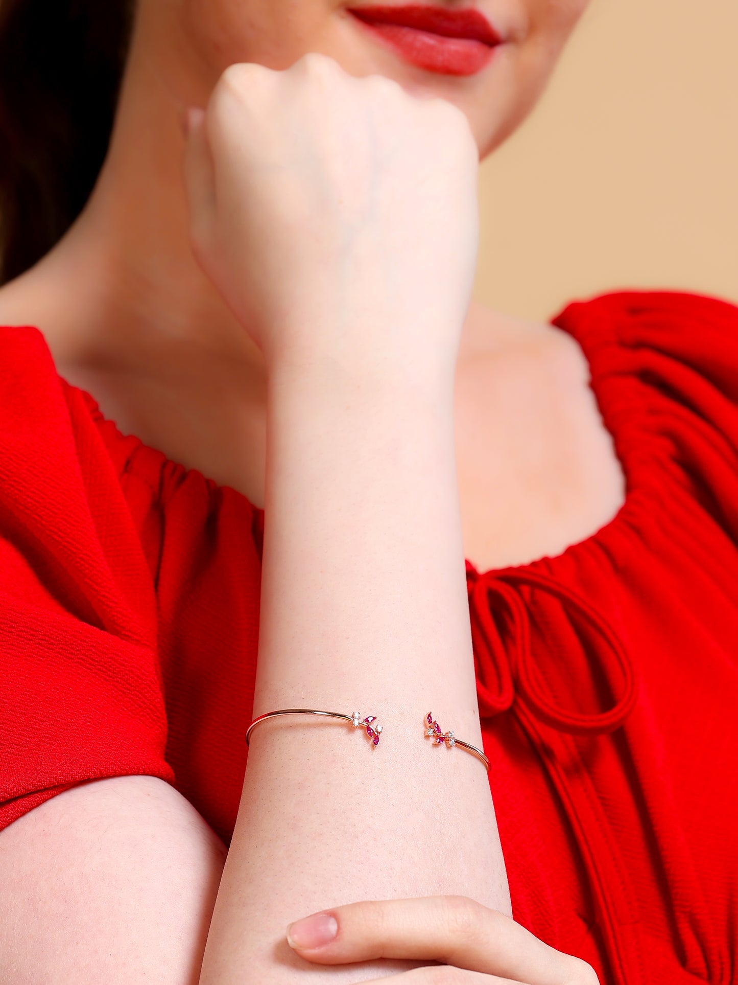 Ruby Marquise Cluster Open Cuff Bracelet
