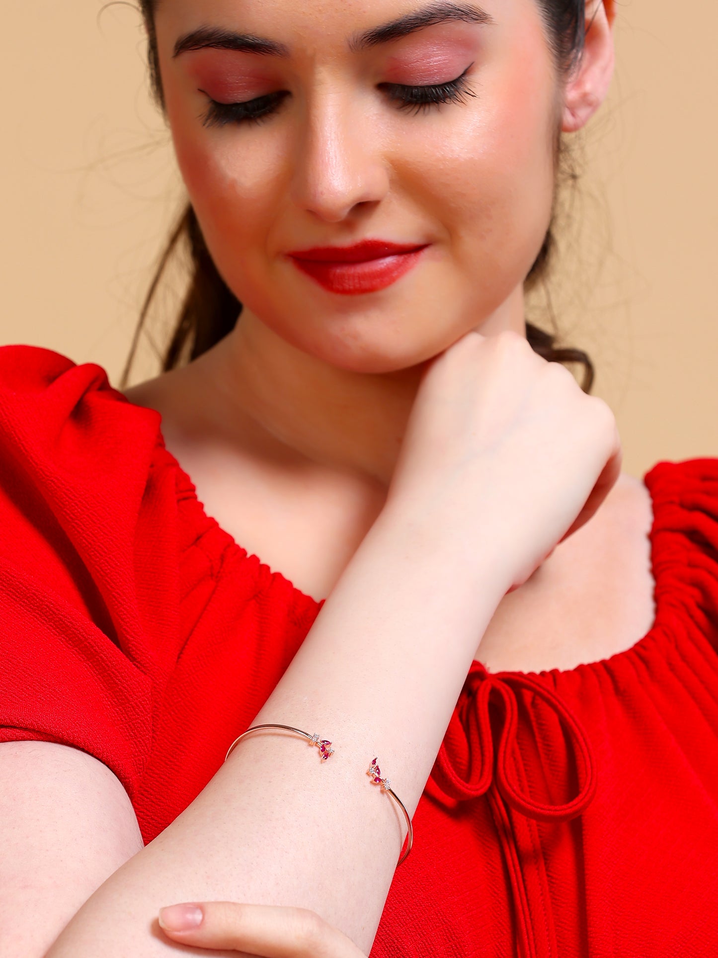 Ruby Marquise Cluster Open Cuff Bracelet