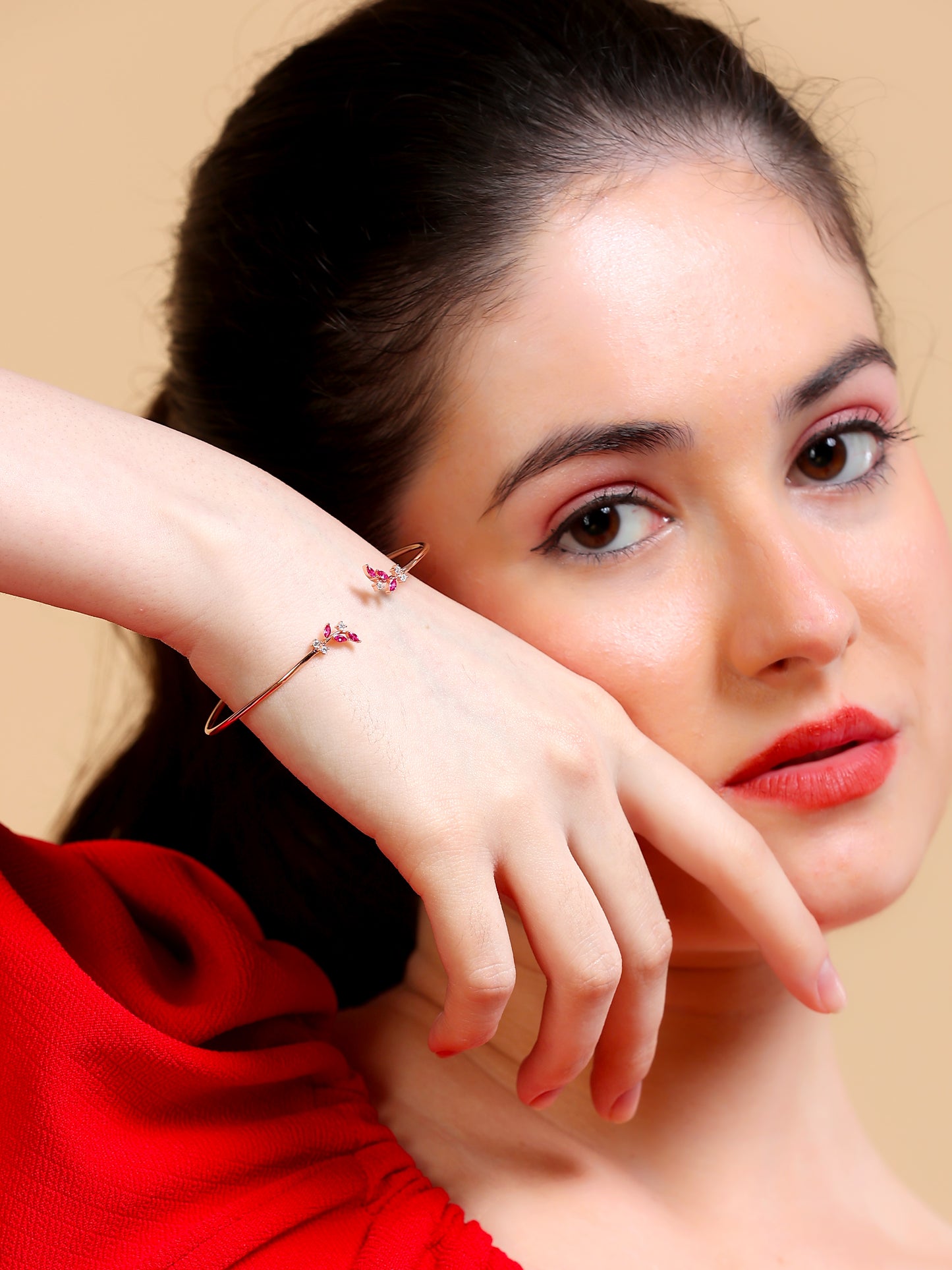Ruby Marquise Cluster Open Cuff Bracelet