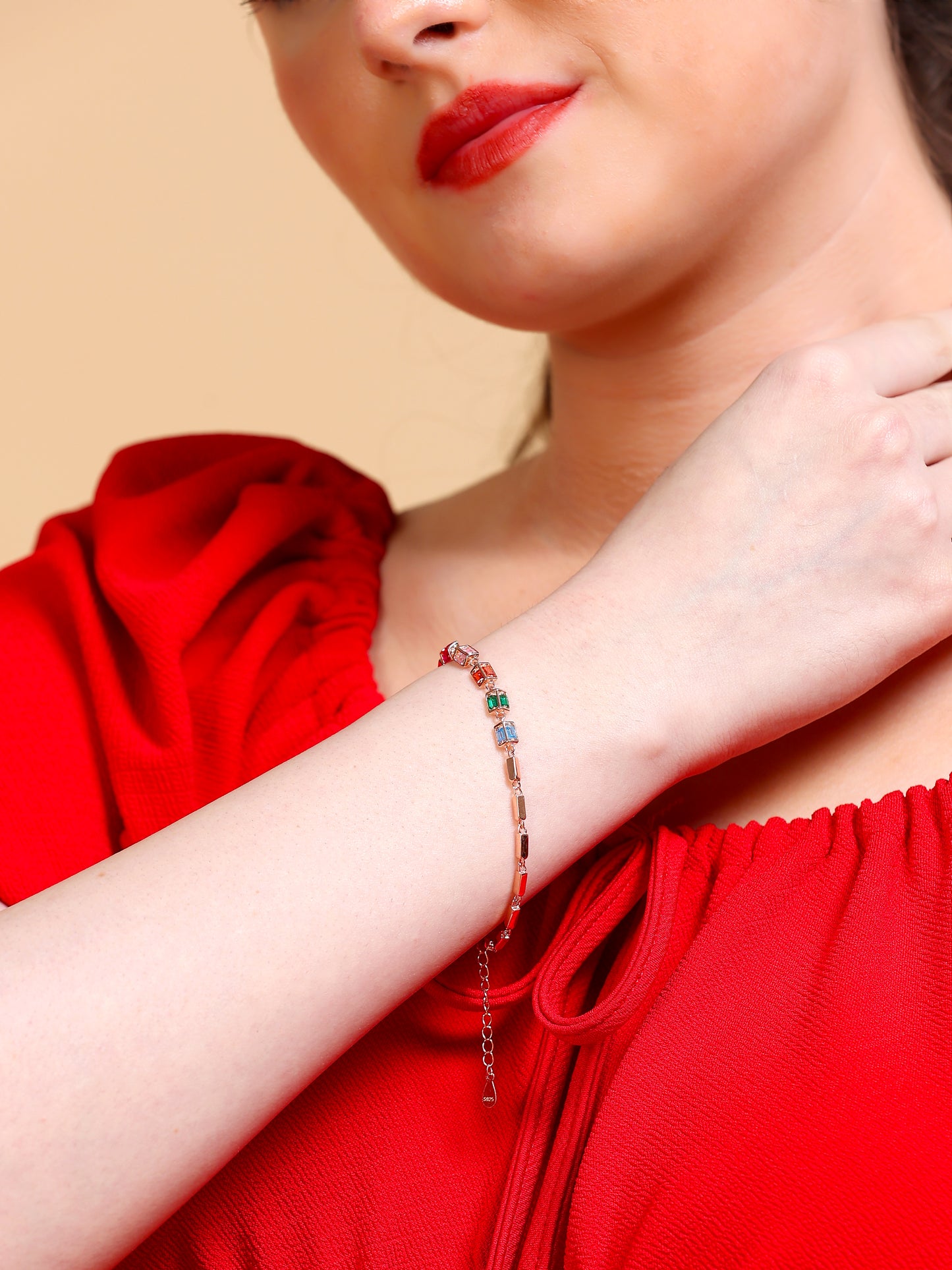 Rainbow Baguette Crystal Link Bracelet