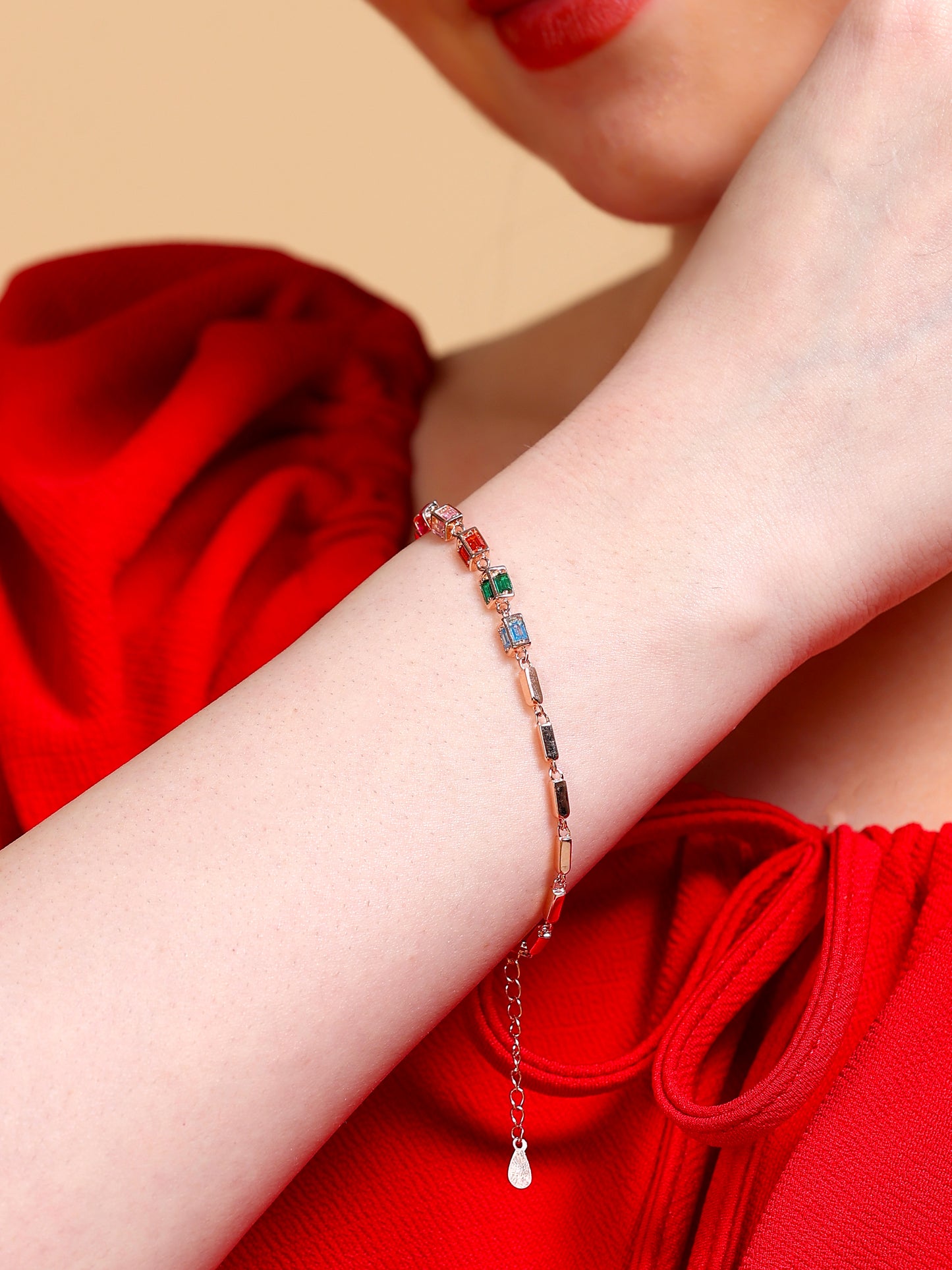 Rainbow Baguette Crystal Link Bracelet