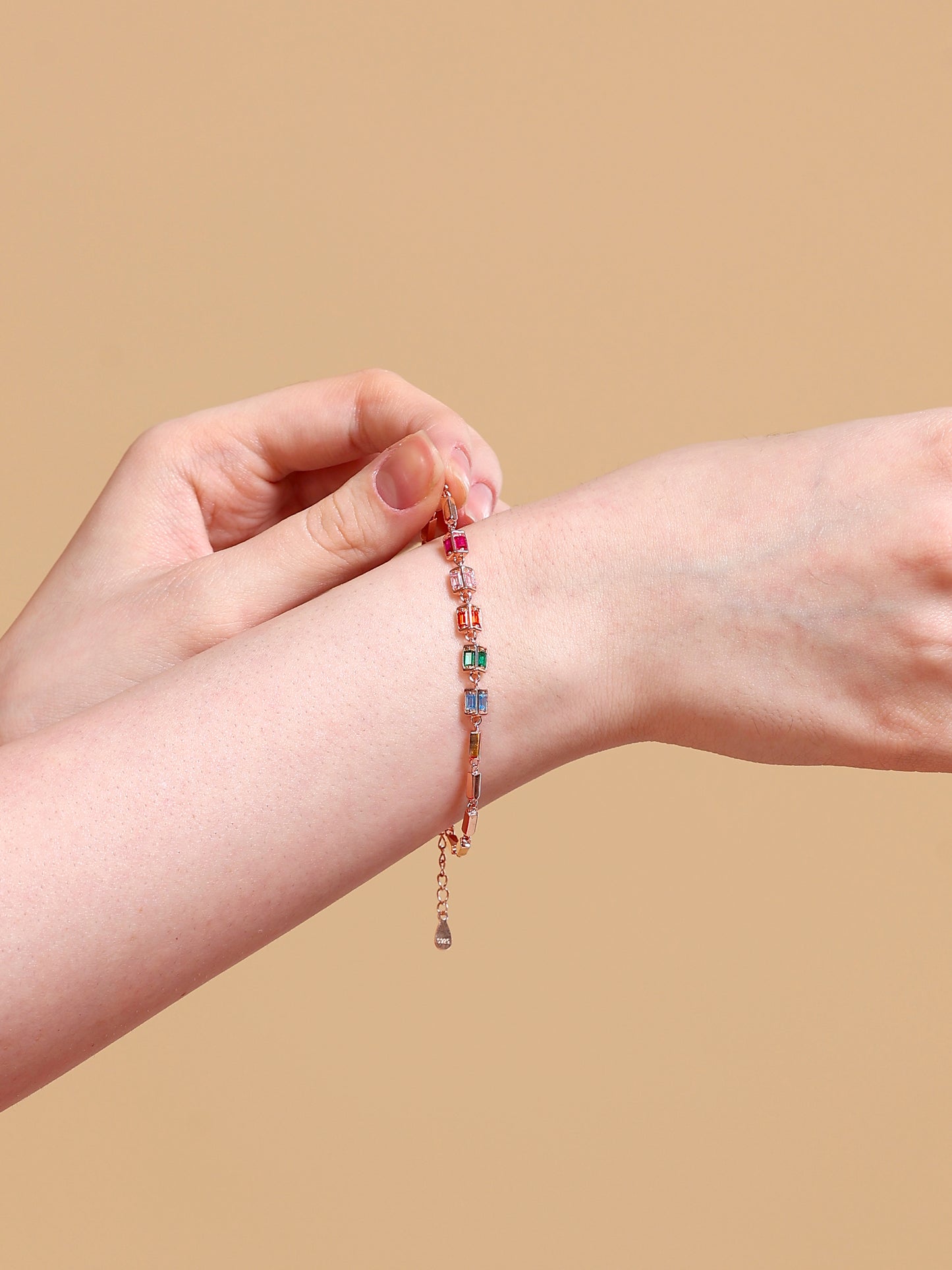 Rainbow Baguette Crystal Link Bracelet