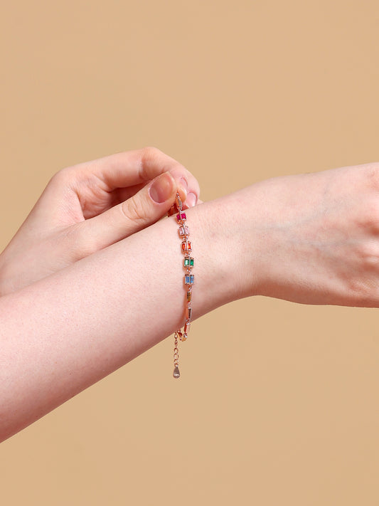 Rainbow Baguette Crystal Link Bracelet