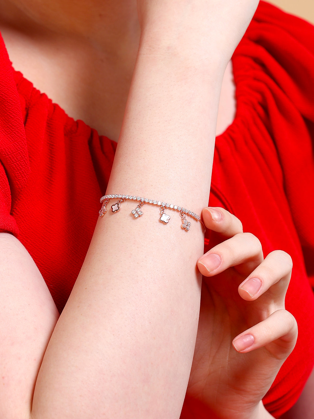 Clover Charm Crystal Tennis Bracelet