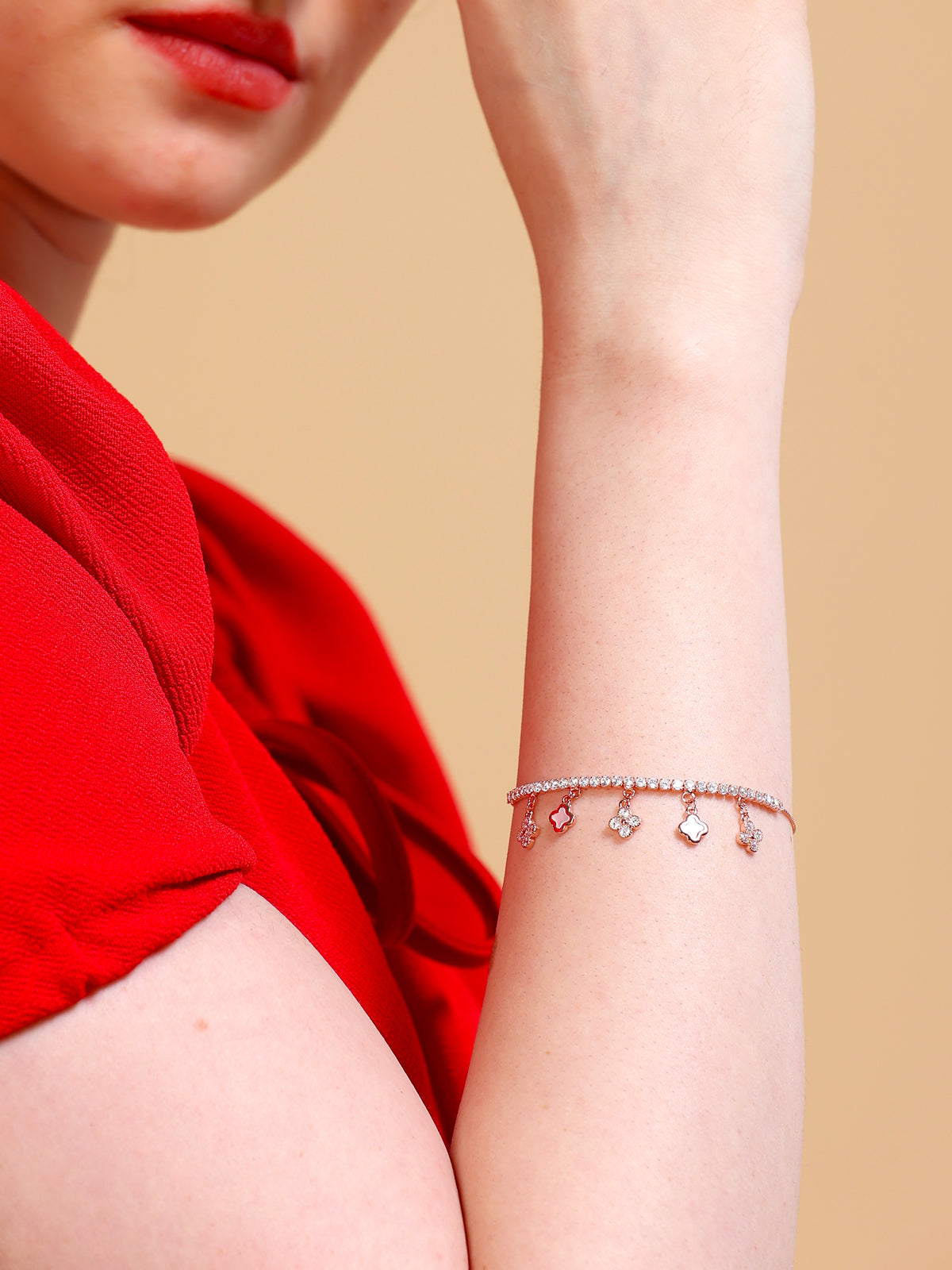 Clover Charm Crystal Tennis Bracelet