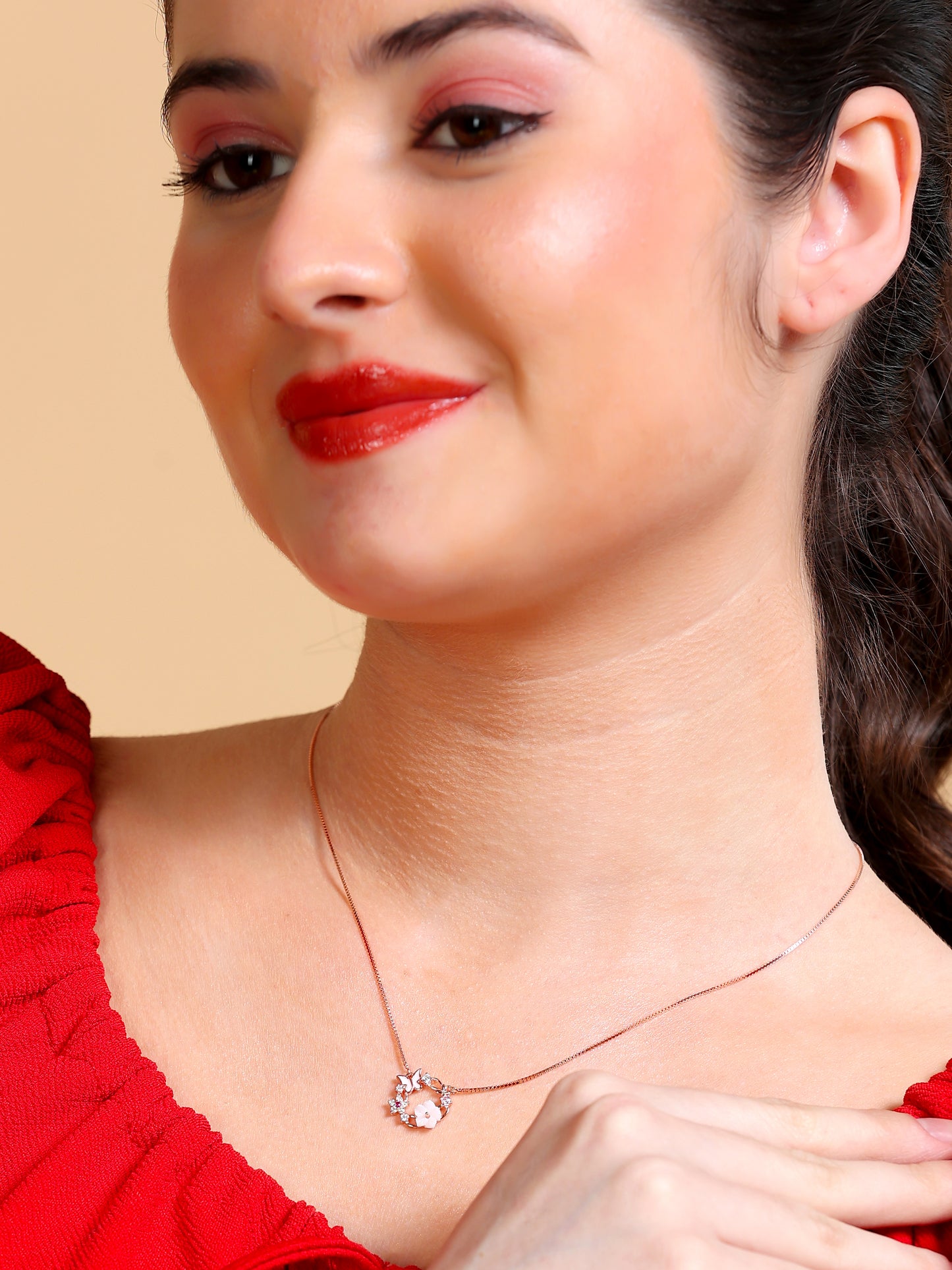 Floral Butterfly Wreath Pendant Necklace