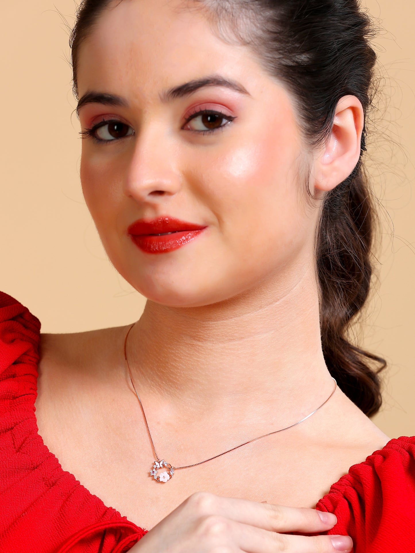 Floral Butterfly Wreath Pendant Necklace