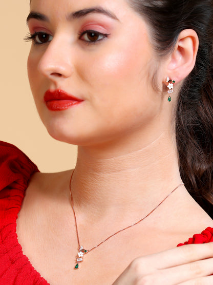 Emerald Floral Drop Earrings & Necklace Set