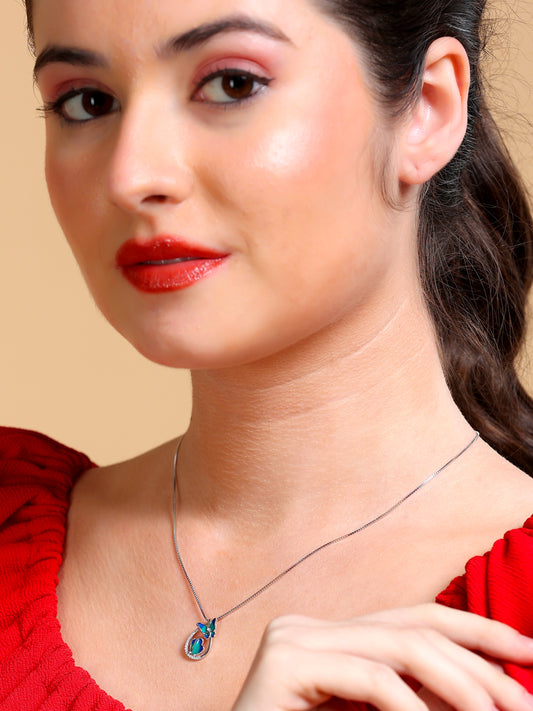 Enamel Butterfly Crescent Pendant Necklace