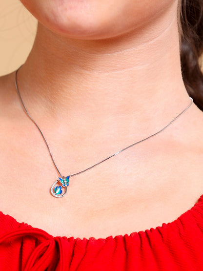 Enamel Butterfly Crescent Pendant Necklace