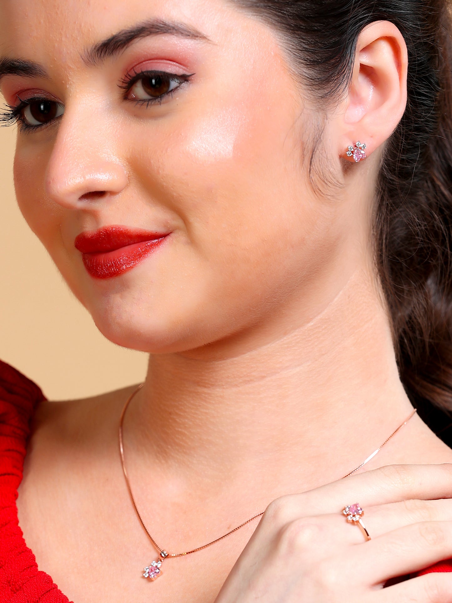 Pink Crystal Cluster Jewelry Set