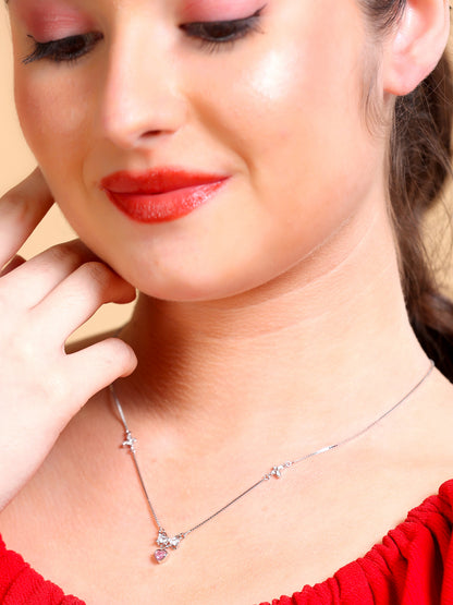 Pink Heart Crystal Bow Pendant Necklace
