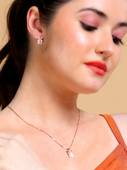 Mother of Pearl Bow Necklace & Stud Set