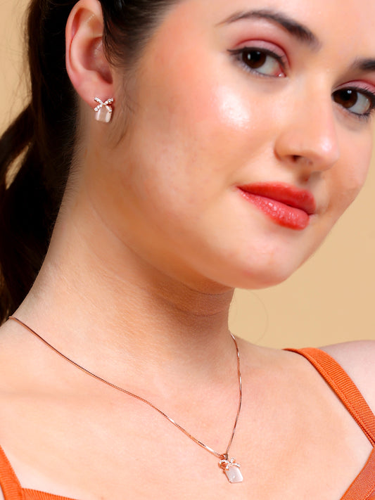 Mother of Pearl Bow Necklace & Stud Set
