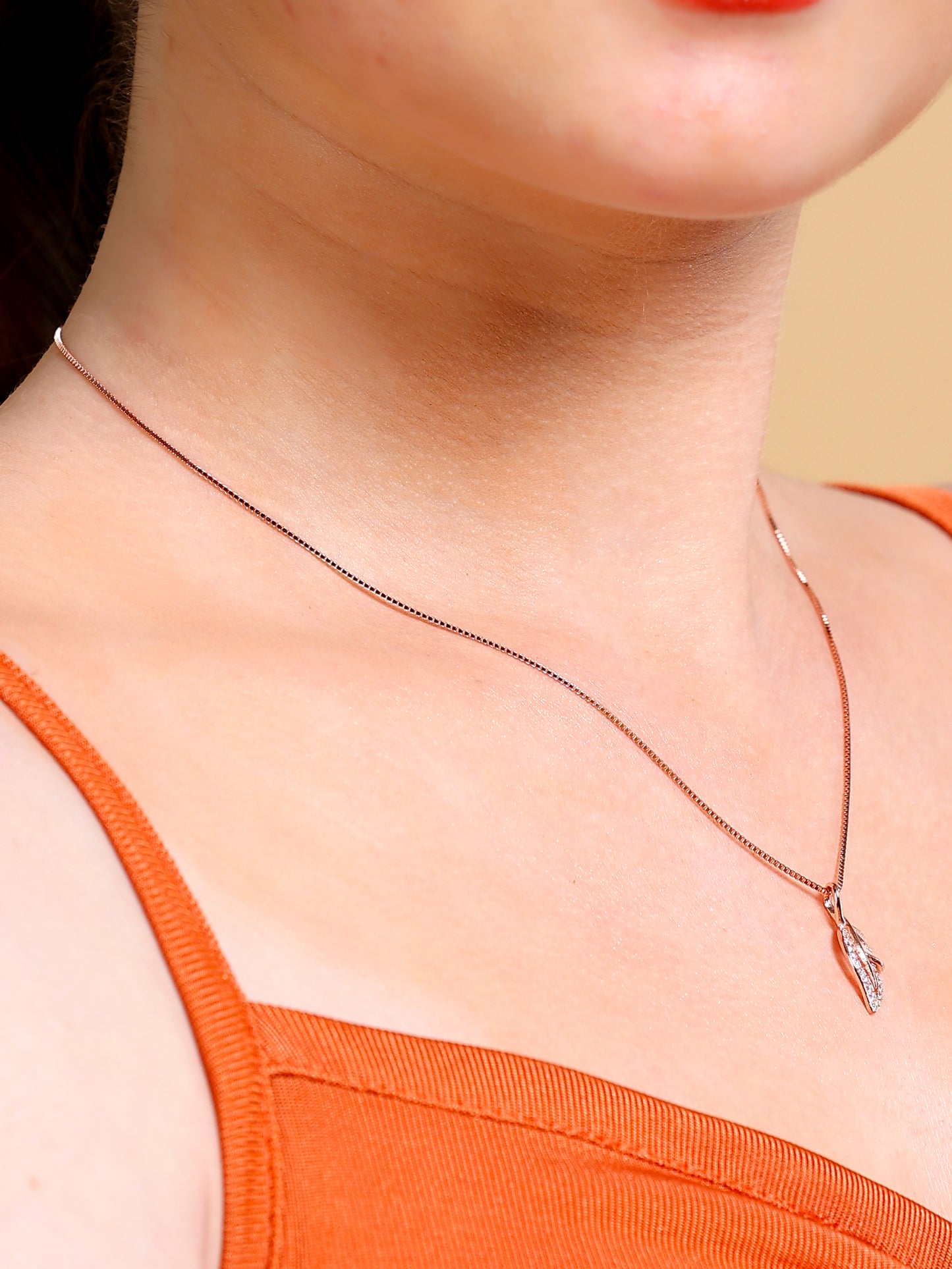 Twin Leaf Crystal Pendant Necklace