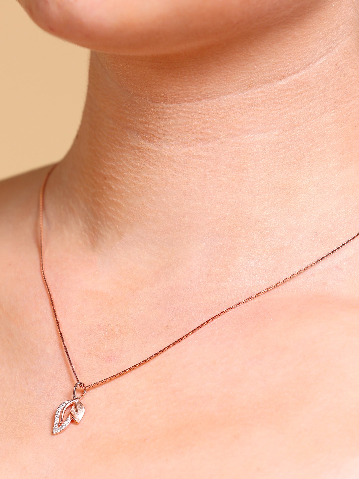 Twin Leaf Crystal Pendant Necklace