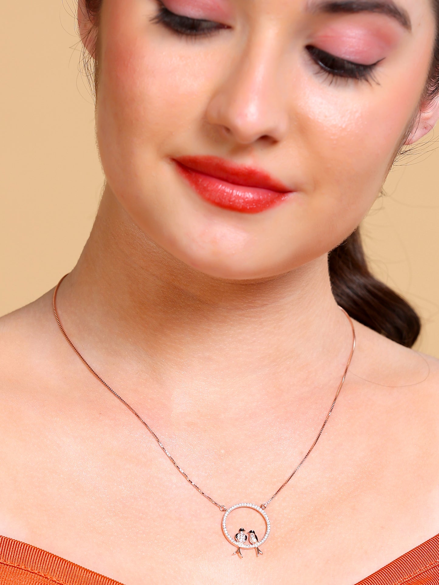 Lovebirds Circle Pendant Necklace