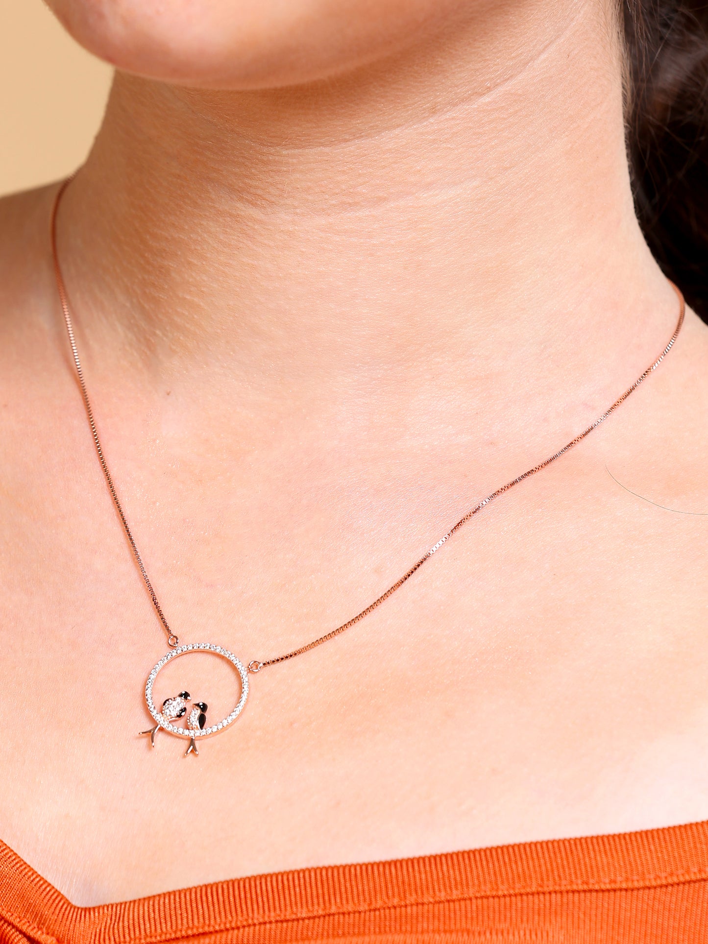 Lovebirds Circle Pendant Necklace