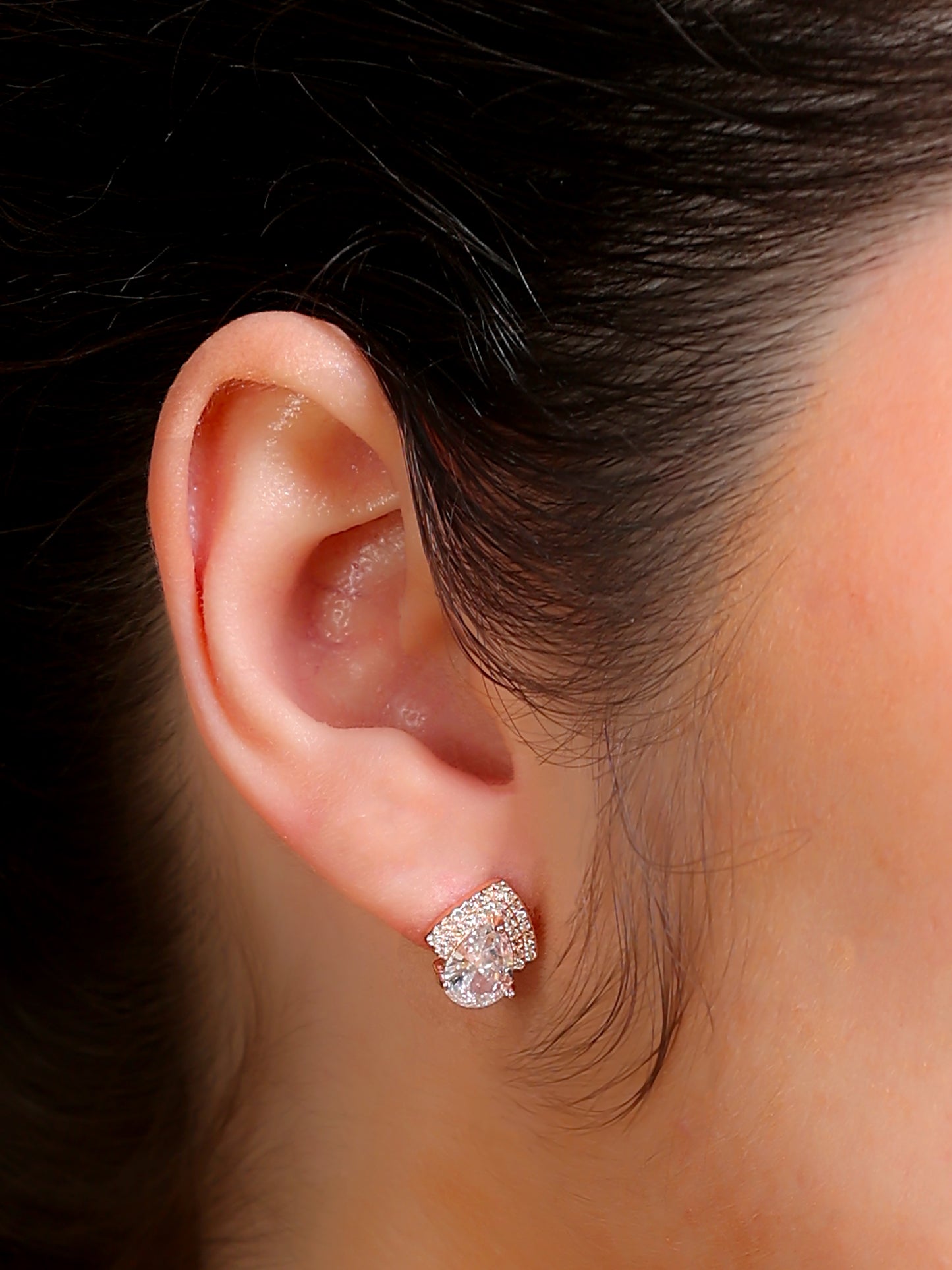 Pear Crystal Halo Stud Earrings