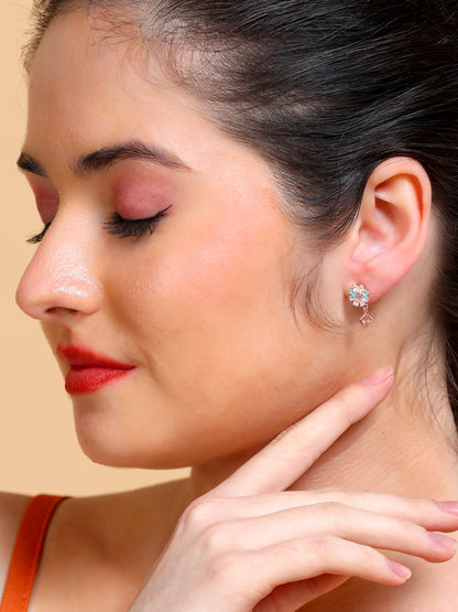 Two-Tone Flower Diamond-Drop Stud Earrings