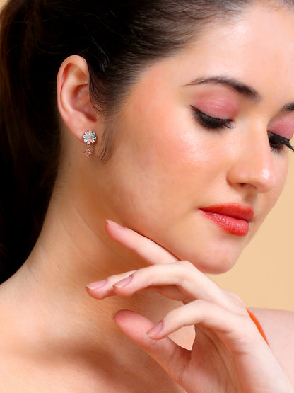 Two-Tone Flower Diamond-Drop Stud Earrings
