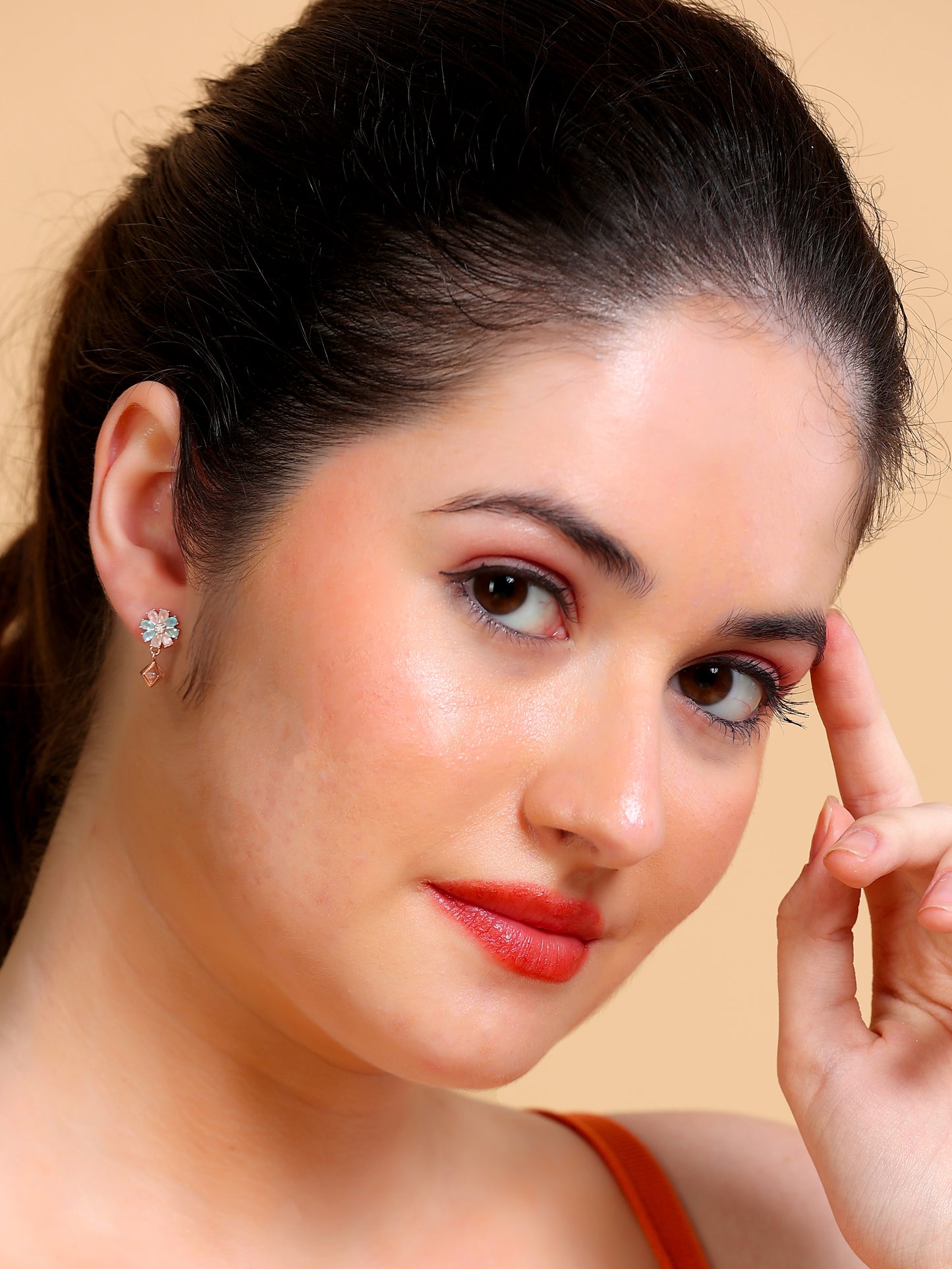 Two-Tone Flower Diamond-Drop Stud Earrings