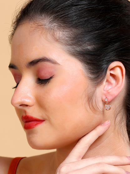 PavŽ Circle Drop Stud Earrings