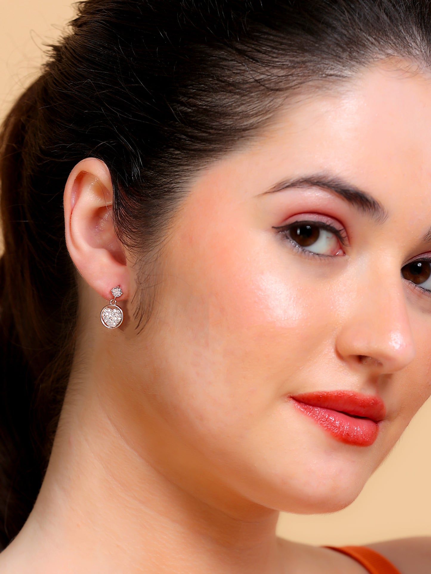 PavŽ Circle Drop Stud Earrings