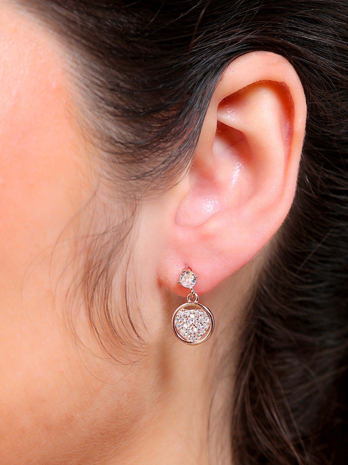 PavŽ Circle Drop Stud Earrings