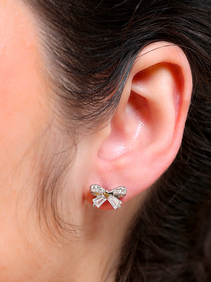 Crystal Bow Heart Stud Earrings