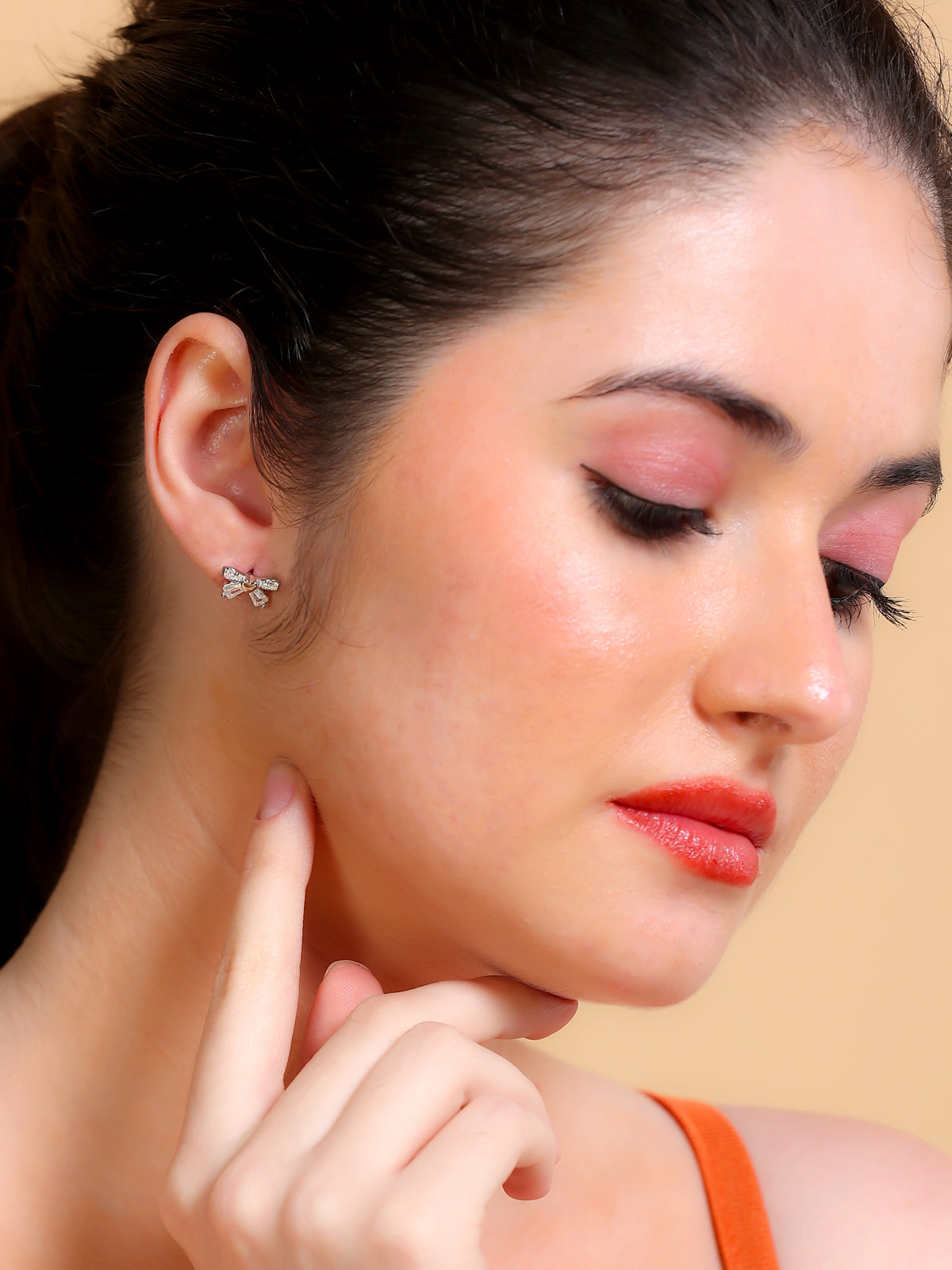 Crystal Bow Heart Stud Earrings
