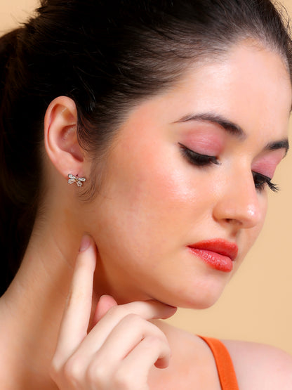 Crystal Bow Heart Stud Earrings
