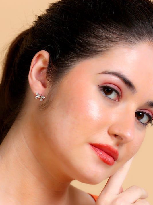 Crystal Bow Heart Stud Earrings